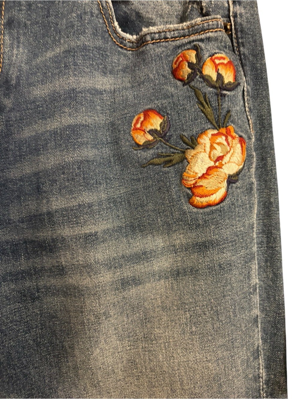 DRIFTWOOD Women's Blue Jeans with Orange Floral Embroidery - Picture 4 of 10